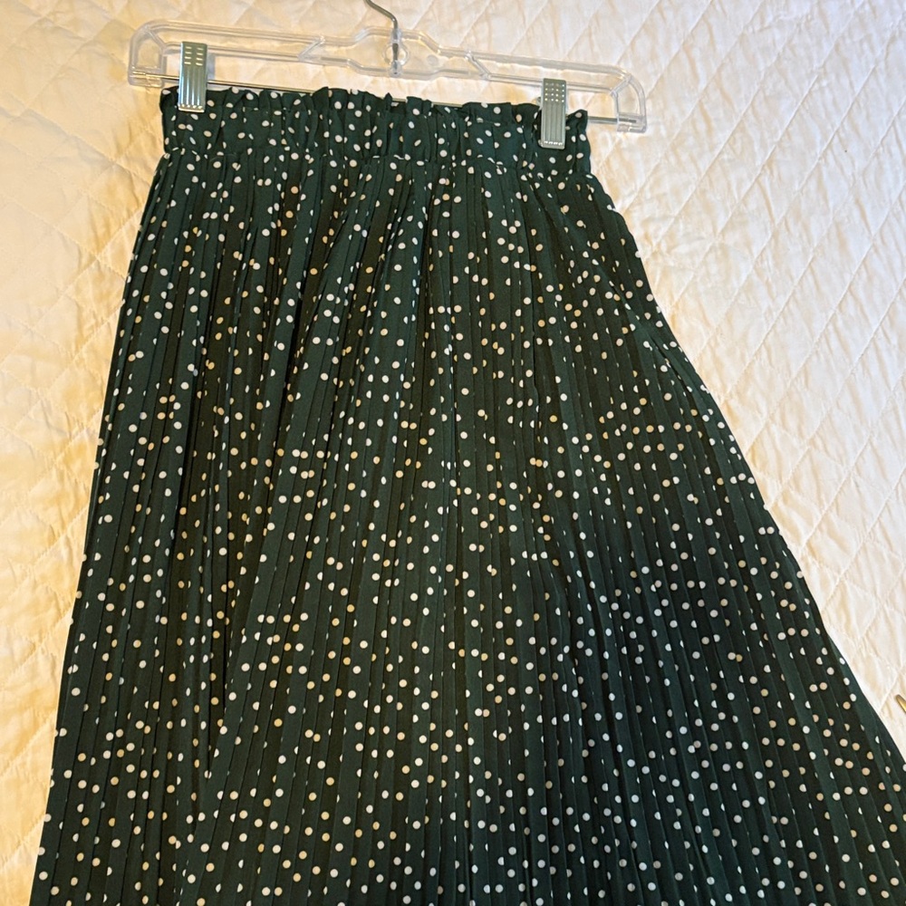 Chic Dark Green Polka Dot A-Line Skirt